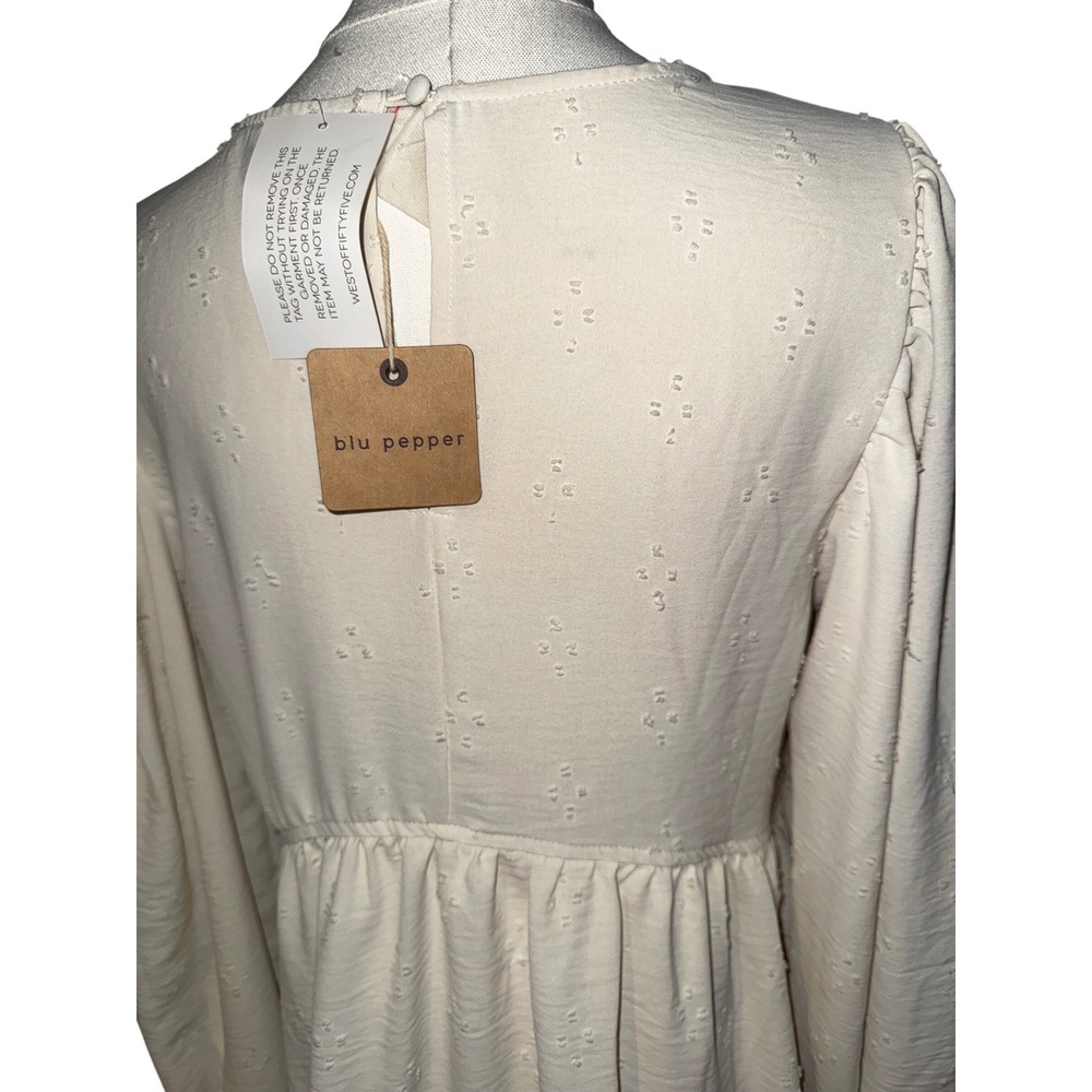 Blu Pepper Basic Love Dress Cream Swiss Dot Puff Sleeve Babydoll Mini Medium NEW - Picture 7 of 12